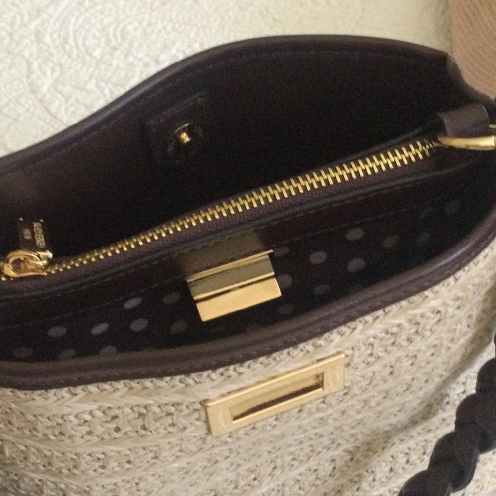 Woven Straw Crossbody Bag with Dark Brown Trim - Picture 7 of 7